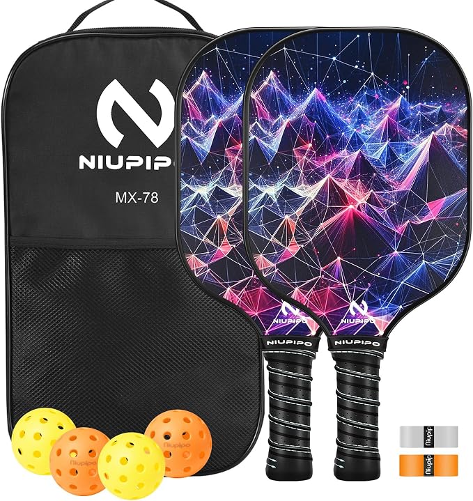 niupipo Pickleball Paddles Set of 2 or 4, USAPA Approved Fiberglass Pickleball Paddle Set with Balls and Bag, Polypropylene Honeycomb Core, Lightweight Pickleball Paddles for Beginners Men Women