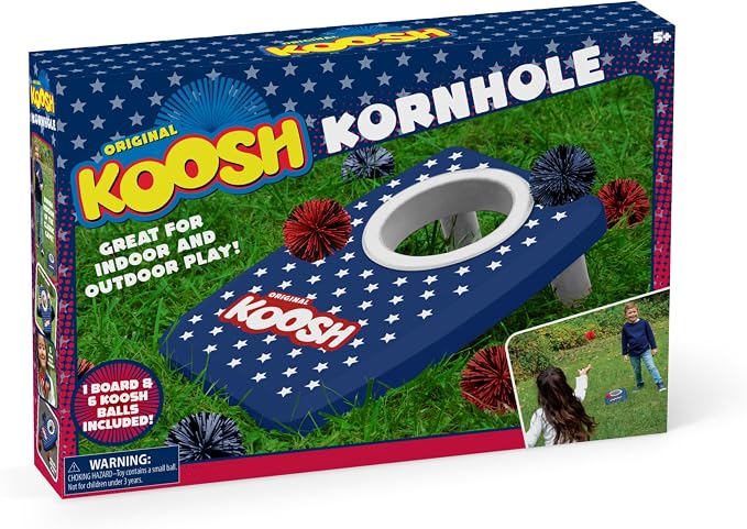 Koosh Kornhole 4th of July - Cornhole Set for Kids - Outdoor Toys for Boys and Girls - Perfect for Beginners - Preschool Toys, Easy Storage, 1 Kornhole Board, 6 Koosh Balls Included, Ages 5+
