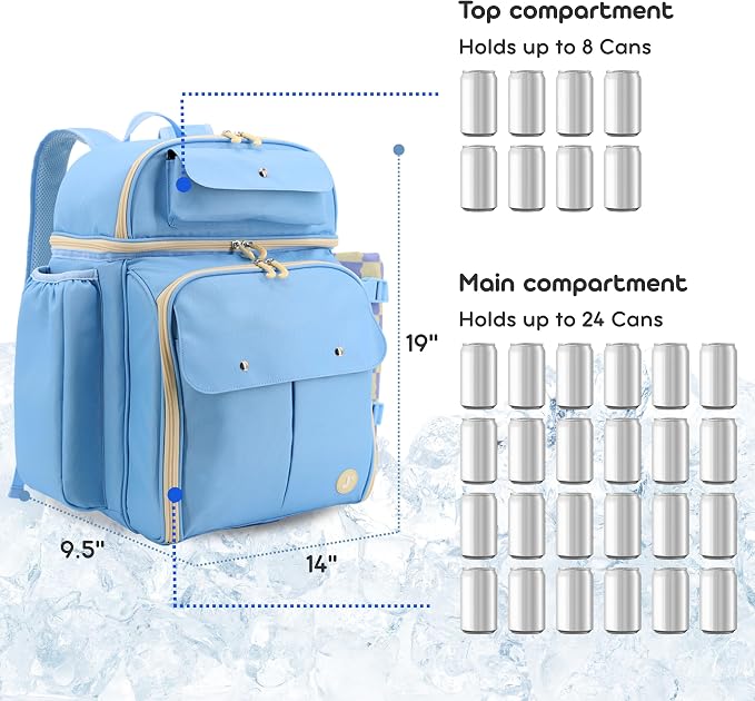 J World Picnic Backpack Cooler for 4. Insulated Picnic Basket Set with Folding Waterproof Blanket. Beach Camping Wedding Engagement Gift for Couples, Sky Blue