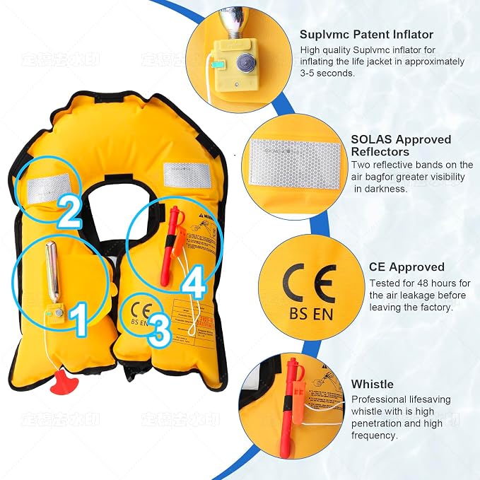 Adult Inflatable Life Jacket/Kayak Buoyancy Vest | Fishing Sailboat PFD Thin Weight Suitable for up to 330 pounds