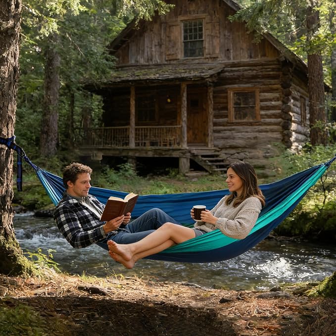 Camping Hammocks, Double & Single Hammock with Tree Straps,Portable Lightweight Parachute Nylon Camping Gear for Outside Hiking Beach Backpack Survival Travel- Up to 500lbs