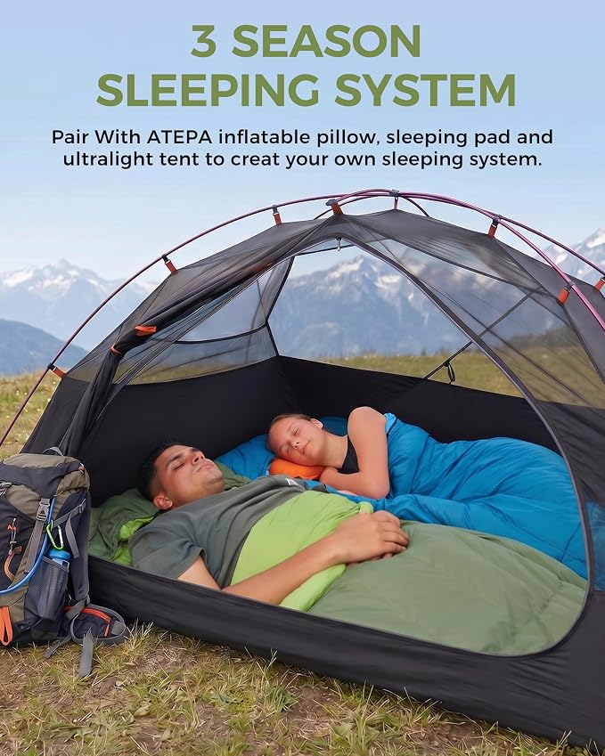 ATEPA Down Sleeping Bag for Adults, Recycled Ultralight 35°F 40°F 45°F 50°F 650FP / 700FP 3 Season Compact Sleeping Bags with Compression Sack for Backpacking Camping Hiking, Can Be Attached to Pad