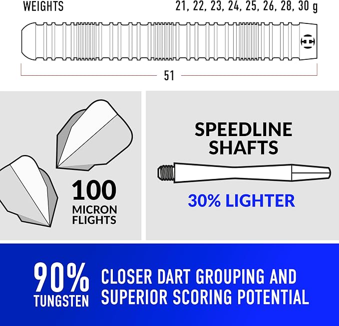 Harrows Caliber 90% Tungsten Steel Tip Darts Set I 21g to 30g All Weights Available I Huge 16pcs Bundle with Spare Shafts, Prime Flights & Travel Case