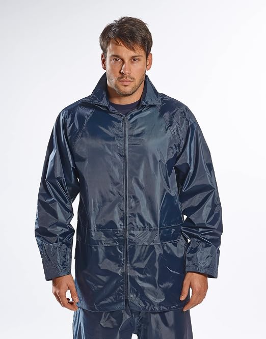 Portwest US440 Men's Waterproof Rain Jacket - Lightweight Durable Hooded Weather Protection Safety Coat Navy, 5X-Large