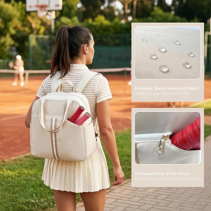 Pickleball Bag for Women Men, Large Pickleball Backpack with Shoe Compartment, Pickle Ball Bag with Paddle Cover Pocket Holds 2 Paddles