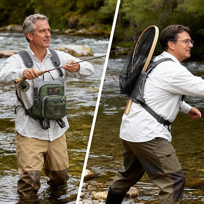 QulayQualy Fly Fishing Pack - Chest Pack with Work Station Lightweight Tackle Fishing Bag with Quick-Release