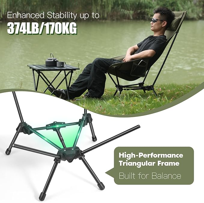 AuroraTrail High Back Folding Camping Chair with Pillow – Lightweight Portable Outdoor Chair with Cup Holder & Carry Bag, Sturdy Aluminum Frame Supports up to 374 lb for Camping, Hiking & Festivals
