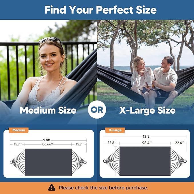 SUNCREAT Hammocks Outdoor Camping Double Hammock, Extra Large 2 Person Hammock for Camping, Dark Gray