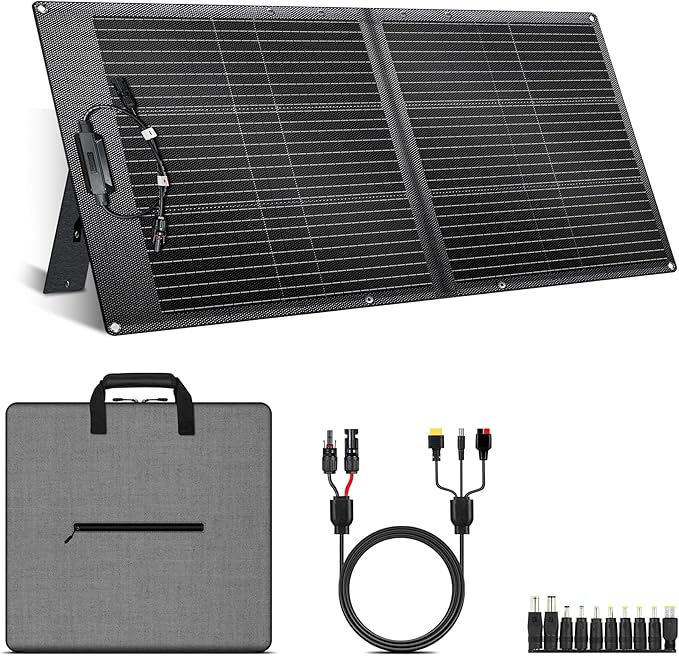 100W Portable Solar Panel for Power Station, 20V ETFE Foldable Solar Panel Charger with 23.7% High Efficiency for Outdoor Camping RV Trip Emergency Power Supply Off-Grid