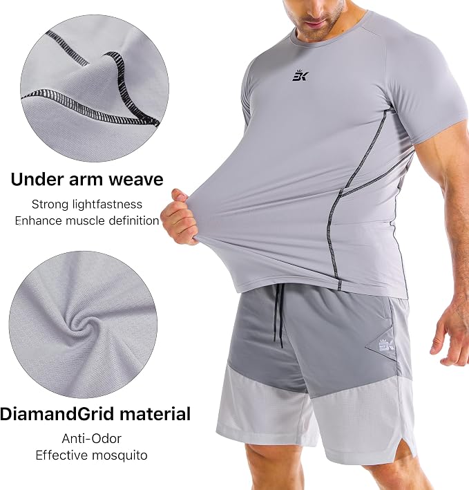 BROKIG Men Fitted Workout Gym Shirts-Lightweight Muscle T Shirts,Moisture Wicking Short Sleeve Tops for Running