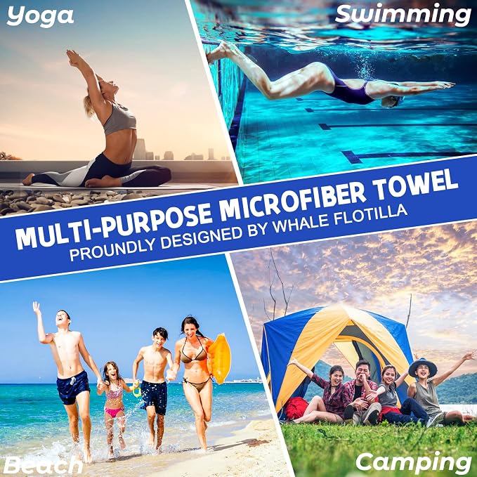 Whale Flotilla Large Quick Dry Beach Towel (30"x60"), Microfiber Sand-Free Beach Towels, Super Absorbent Compact Pool Travel Accessories, Purple