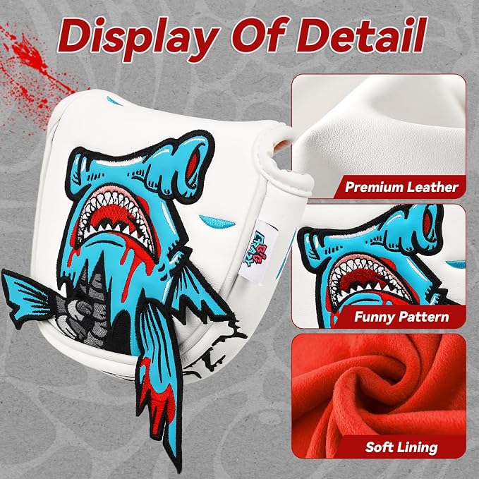 Big Crazy Golf Head Covers, Golf Club Covers Funny, Driver Headcovers, Golf Club Covers, Fairway Woods Head Covers, Hybrids Headcover, Putter Cover with Soft Lining for Golf Gift Hammerhead Sharks