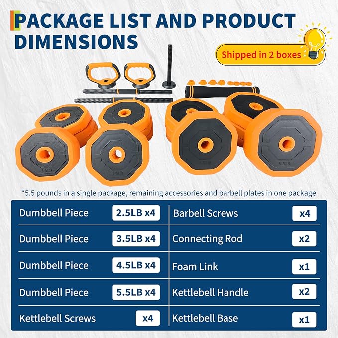 Garvee 4-In-1 Adjustable Dumbbell Set (44/66/88LB) - Convertible to Barbell, Kettlebell & Push Up Stands, Home Gym Equipment for Men & Women, Space Saving Weights with PVC Coating