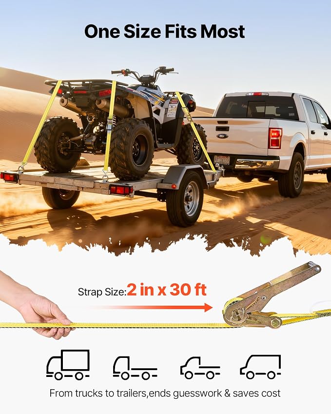 VEVOR Ratchet Straps, 2 in x 30 ft, Heavy Duty Tie Down Straps with Double J Hook, 10,000 lbs Break Strength, Tie Down Ratcheting for Moving, Trailers, Motorcycles, Kayaks, Car Roof, 10 Pack