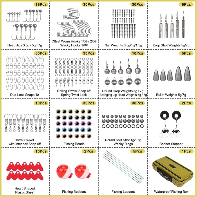 GOTOUR 128/209/240/265pcs Fishing Lures Kit with Tackle Box, All-in-1 Fishing Accessories Gear Set with Soft Lure, Minnow, Crankbait, Hooks, Sinkers, and Terminal Tackle Kit, Fishing Gifts for Men