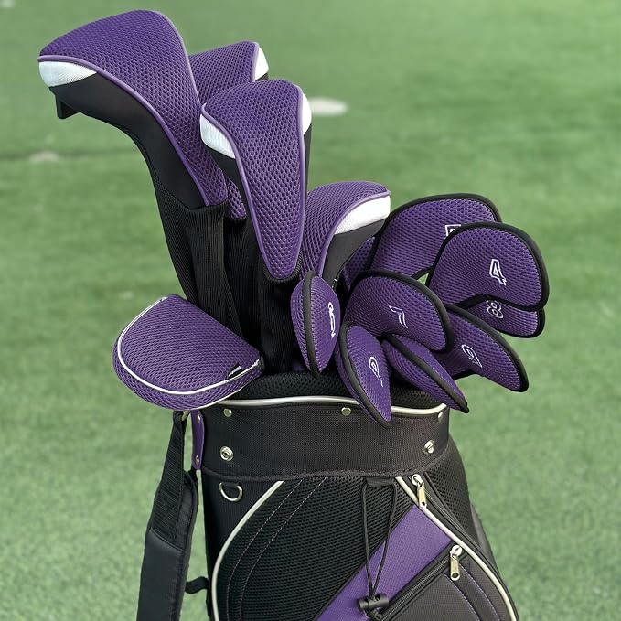 Andux 2pcs Long Neck Golf Hybrid Club Head Covers Dial No. Tag CTMT-02 | Mesh Breathable material | all the Same Size | Coloured Piping | Pull-On Closure