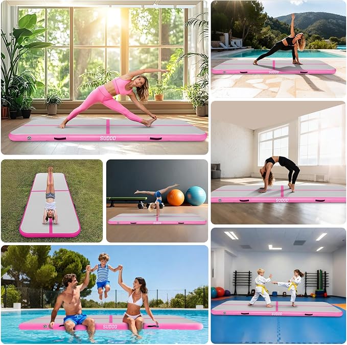 SUDOO Gymnastics Air Mat 10ft/13ft/16ft Inflatable Air Tumble Track Mat 4" Thick Tumbling Mat With Pump or No Pump for Training Tumble Yoga Cheerleading Parkour Beach Water Activities Home Use