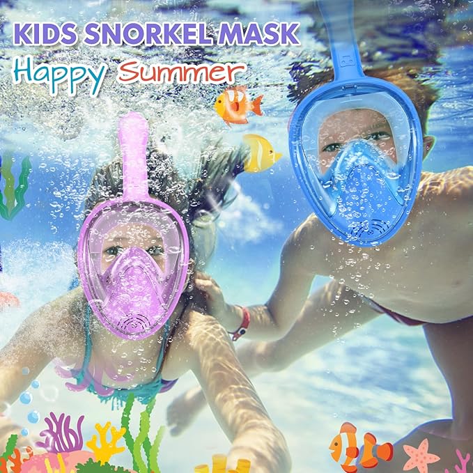 Kids Snorkel Mask Full Face, Snorkeling Gear for Kids with Camera Mount, 180 Degree Panoramic View Snorkeling Set Anti-Fog Anti-Leak