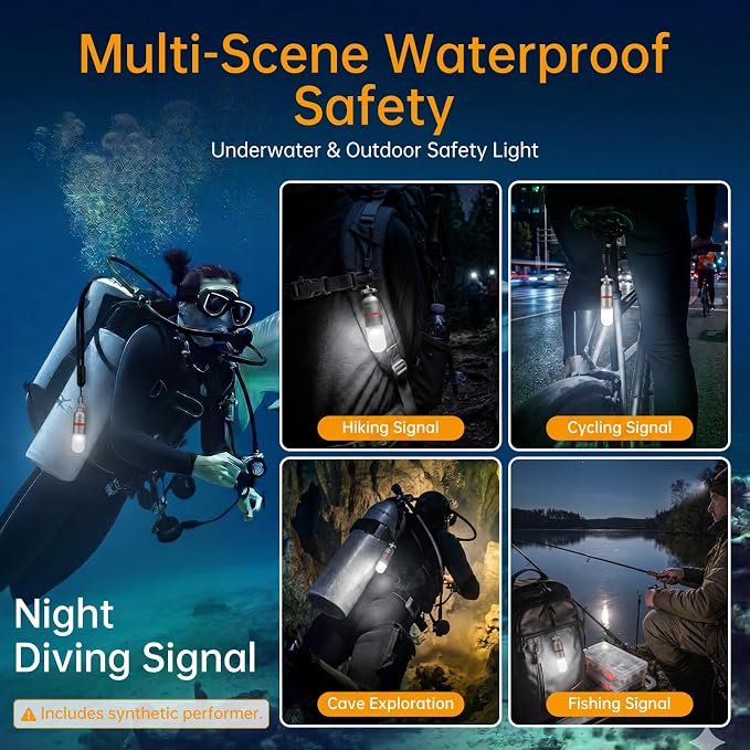 SecurityIng 4Pcs Scuba Dive Strobe Signal Light, Mini Tank Light Night Dive Marker Light, Underwater 150M LED Flashing Safety Light Beacon Diving Light with AAA Battery -White