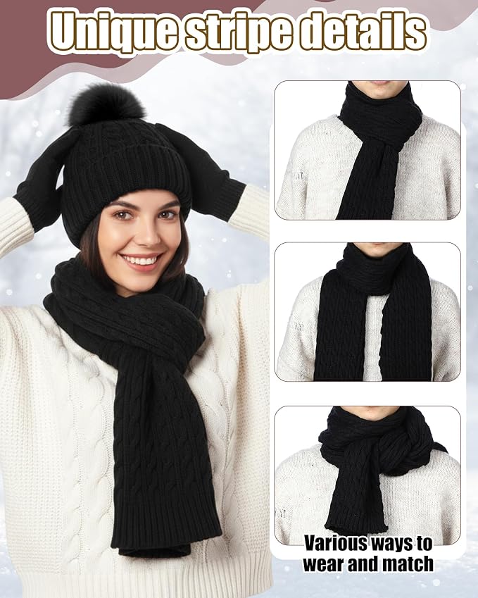 16 Pcs Women Hat Scarf Gloves Ear Muffs Set Winter Knitted Pom Beanie Hats Scarf Touch Screen Gloves for Men Adult Homeless