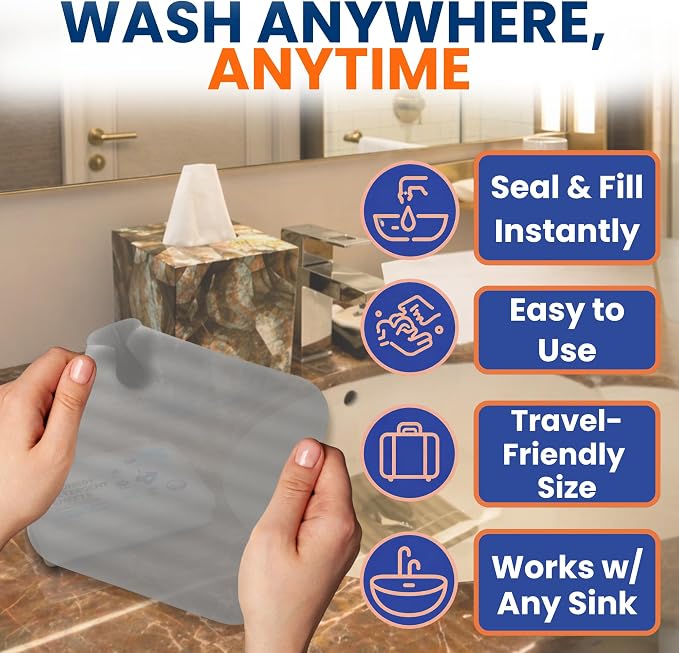 Travel Laundry Detergent Sheets with Universal Sink Stopper – 50-Count Travel Detergent Sheets and Flat Silicone Sink Stopper for Sink Washing in Hotels, Cruises & Camping