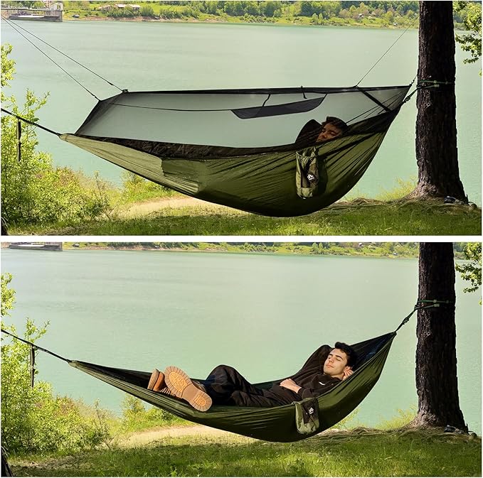 Night Cat Hammock with Mosquito Net: Portable Camping Hammock with Tree Straps Lightweight for Adults Outdoor Backpacking