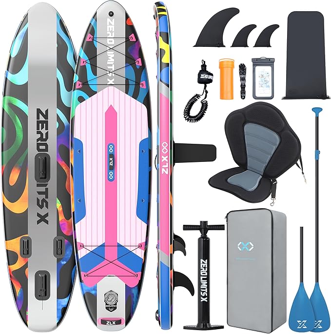 ZLX Inflatable Stand Up Paddle Board, 10'6" SUP Non-Slip Stable Deck Pad, Unique Center Fin, Premium Accessories, Paddleboard for Adults, Beginners, All Skill Levels