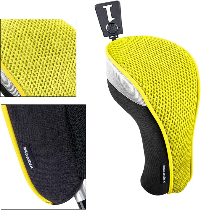 Andux 3pcs/Set Golf 460cc Driver Fairway Wood Club Head Covers | with interchangeable NO. Tags | Mesh Breathable material | Short Neck | Coloured Piping | Pull-On Closure