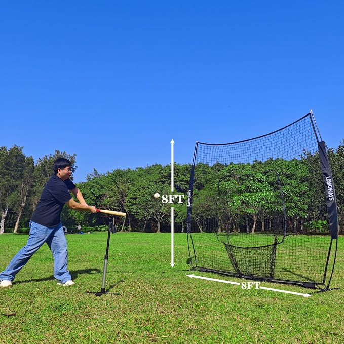 7x7ft/8x8ft Baseball Softball Net with Steel Frame for Batting, Hitting, Pitching, Portable Baseball Batting Net with Carry Bag, Great for All Levels