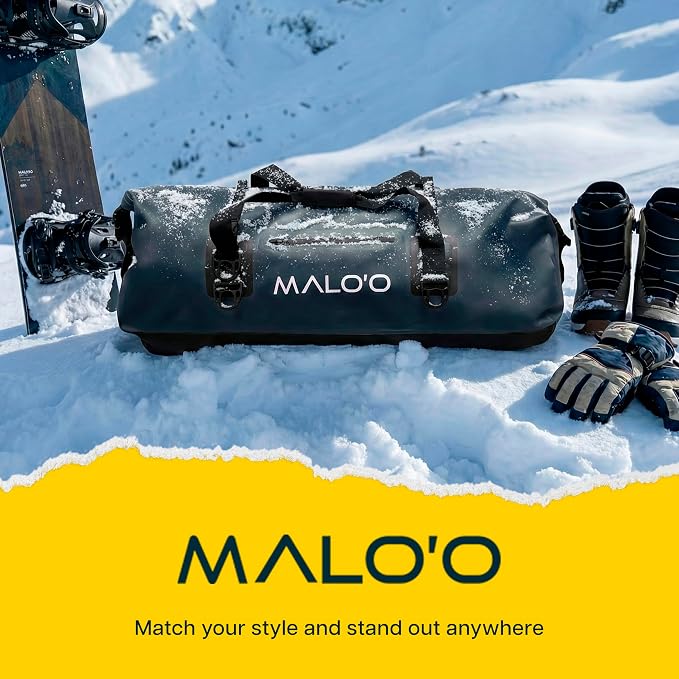 Malo’o Waterproof Dry Duffel, Heavy-Duty Roll Top Waterproof Gear Bag with Shoulder Strap & Molle Loops, Marine Duffel for Kayaking, Boating, Camping, Beach & Travel, Black, 100L