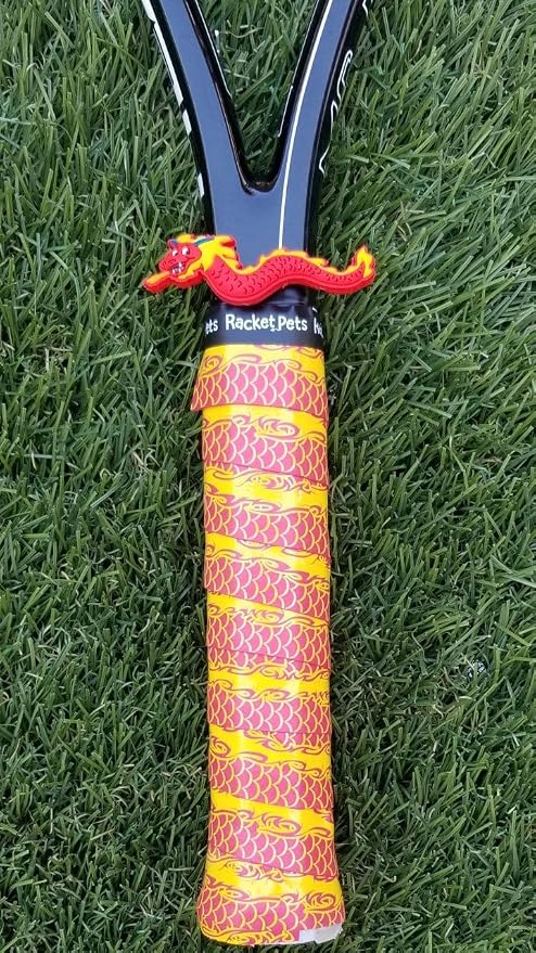 Racket Pets Kids Tennis Racket Dampener & Matching Overgrip Tape, Dragon & Shark