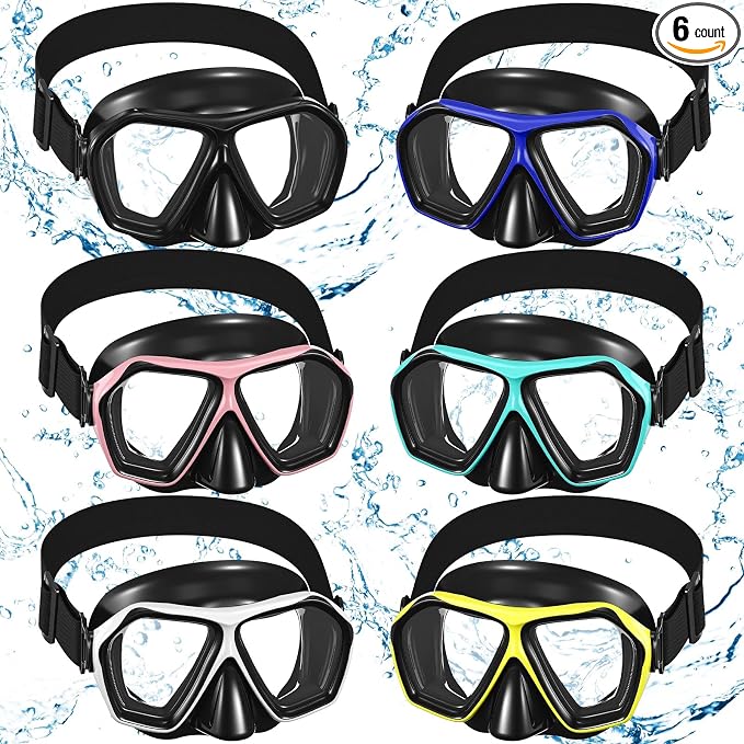 Fabbay 6 Pcs Adult Youth Swim Goggles with Nose Cover Elastic Strap Anti Fog Waterproof Snorkel Wide View Diving Swim Mask
