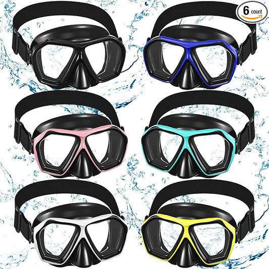 Fabbay 6 Pcs Adult Youth Swim Goggles with Nose Cover Elastic Strap Anti Fog Waterproof Snorkel Wide View Diving Swim Mask