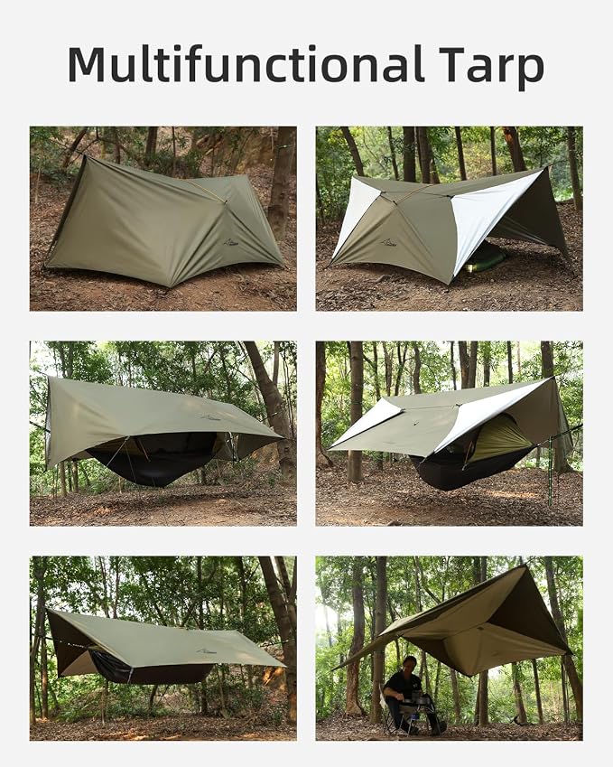 Camping Hammock with Mosquito Net and Tent Tarp, Lightweight Hanging Hammocks Tree Straps, All-in-one Fast Open Hammock for Outside, Hiking, and Travel