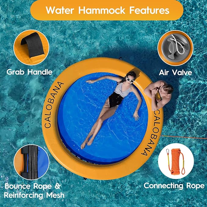 CALOBANA Round Floating Ring Inflatable Water Hammock Heavy Duty River Floats Lake Raft for Adults Tanning Pool Lounger Float Island Platform Pad Mat for Party