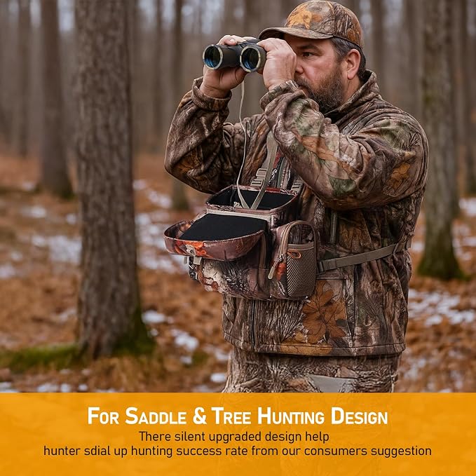 NEW VIEW Silent Hunting Binocular Harness Chest Pack with Rangefinder Pouch & Rain Cover, Stealth Bino Harness for Hunting, Fits Most Binoculars up to 10×56