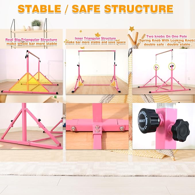 MARFULA 4FT/5FT Gymnastic Bar Set Gymnastics Kip Bar with 5 Ft Length 4Ft Inner Width 5ft Adjust Height Gymnastics Training Bar Equipment for Kids Professional Training Home and Club Use