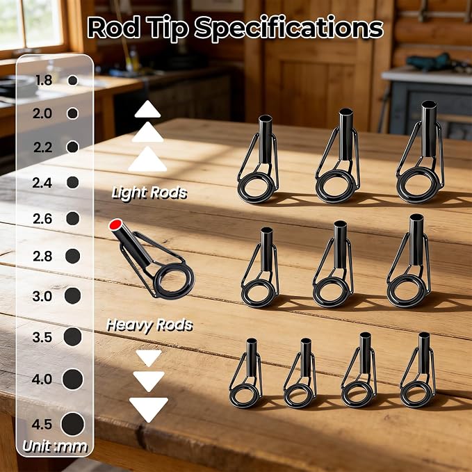 9KM DWLIFE Fishing Rod Tip Repair Kit, Black Stainless Steel, Wear Resistant Ceramic Ring, Guide Replacement 25/35/45/60/65pcs