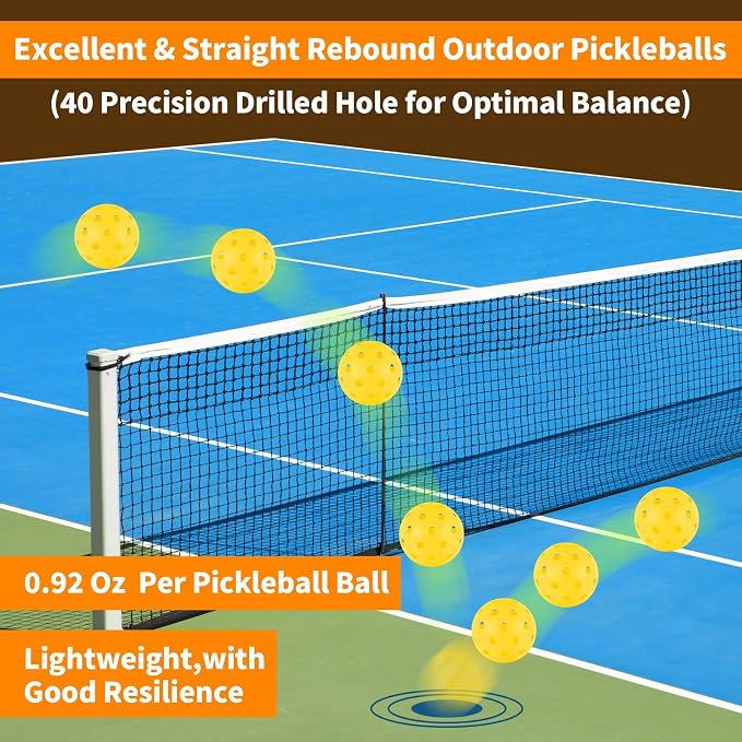 4/6/12/20/50/100 pcs Pickleball Balls,40 Hole Outdoor Pickleball Balls,8mm Precision Drilled-Spaced Pickle Ball Set-Profession Plastic Ball for Pickleballs Paddles and Indoor Floor Sport Court