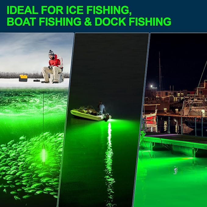 LED Underwater Fishing Light Compatible with for DeWalt 20V Battery（Battery Not Included）, 3000 Lumens, IP68 Waterproof Submersible Green Fish Attractor Light for Night/Ice/Boat Fishing