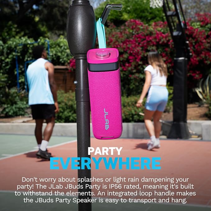 JLab, JBuds Party, Portable Bluetooth Speaker, Waterproof, RGB Lighting, Multi-Speaker Connection, Pink