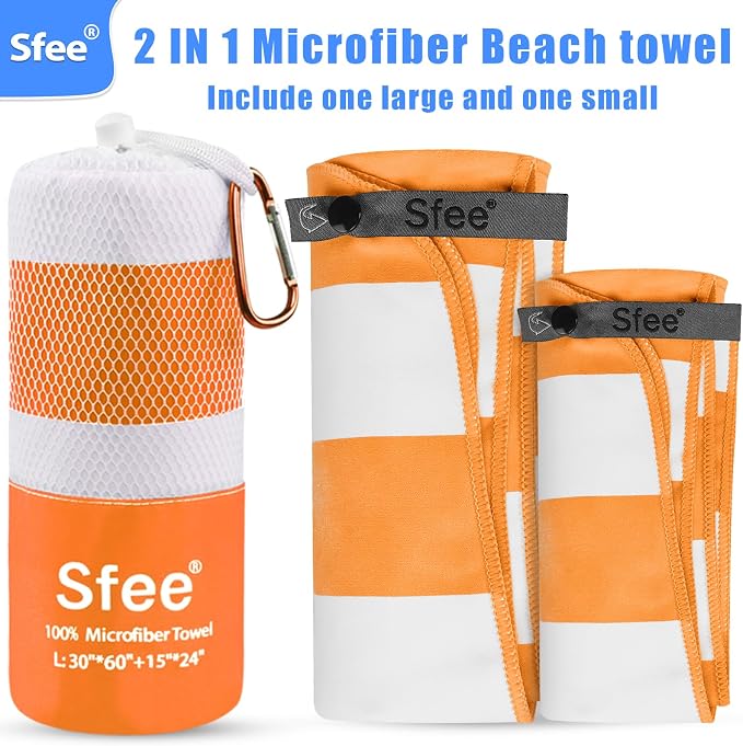 Sfee 2 in 1 Microfiber Oversized Beach Towel, Quick Dry Towel Travel Towel Camping Towel Super Absorbent Compact Lightweight Sports Gym Towels for Beach,Gym, Hiking, Pool, Backpacking, Bath, Yoga