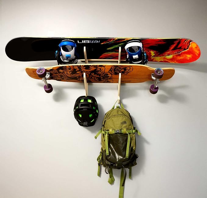 Grassracks Bamboo & Birch Snowboard Rack and Skateboard Rack - Moloka`i Series Snowboard Wall Mount