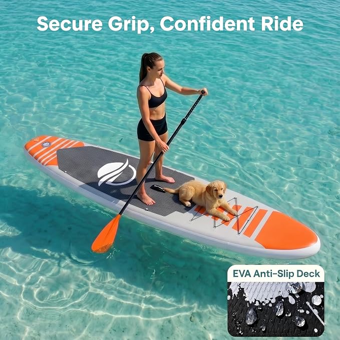 SereneLife 10’6" Inflatable Stand Up Paddle Board with Premium SUP Accessories - Wide Stable Design with Non-Slip EVA Deck Pad, for Youth and Adults, 350 lbs. Capacity