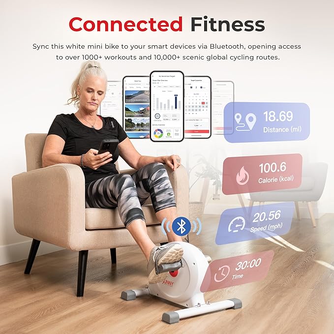 Sunny Health & Fitness Smart Under-Desk Bike Exerciser, Low-Impact Cardio Cycling Equipment for Home/Office, Mini Paddler for Arm/Leg Mobility Training, Free SunnyFit App
