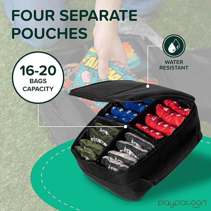 Play Platoon Cornhole Bag Carrying Bag, with 4 Separation Pouches, Black