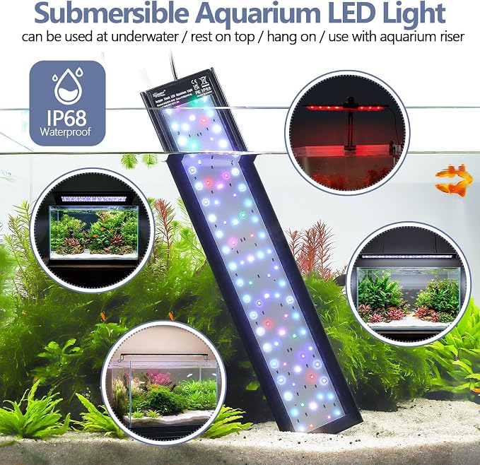 hygger Small LED Aquarium Light 24/7 Cycle Fish Tank Light with Timer Adjustable Brightness 12 Colors Full Spectrum Aquarium Lamp for 13-18 in Freshwater Plant IP68 Waterproof