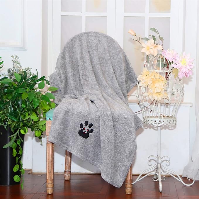 Dogvingpk Extra Large Dog Towel 1 Pack, Super Absorbent Soft Quick Drying Microfiber Pet Bath Towels for Large & Medium Dogs (XL-55" * 36", Grey)