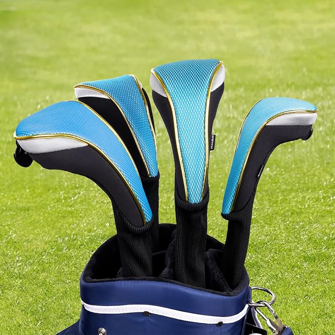 Andux 2Pcs/Set Long Neck Gold Golf Hybrids Club Head Covers with Dial No. Tag MT/HY13