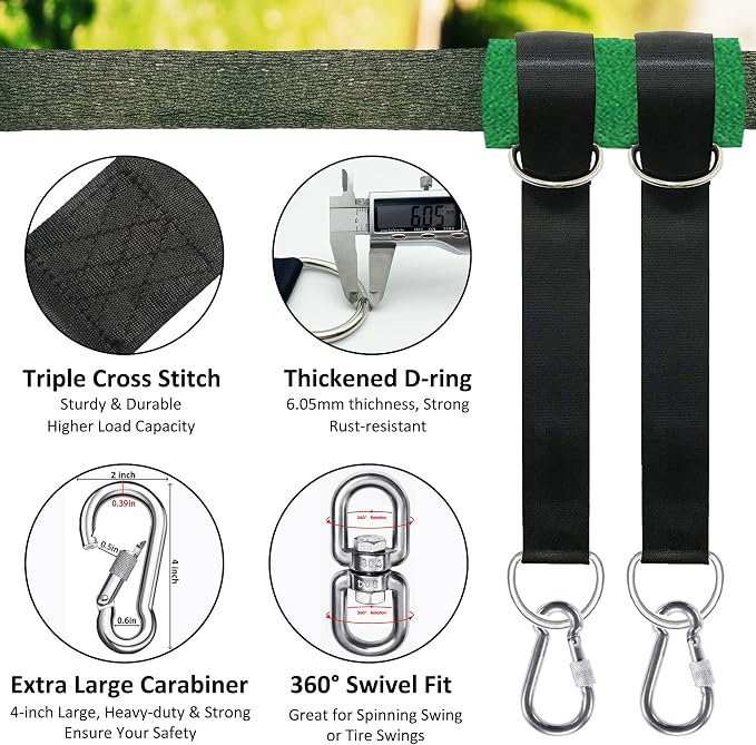 Tree Swing Straps Hanging Kit 3FT/8FT/15FT/20FT/25FT, Extra Long Tree Swing Straps Holds 5500 lbs with Lock Carabiners & Tree Protectors, Safer for All Swing & Hammock (25FT)